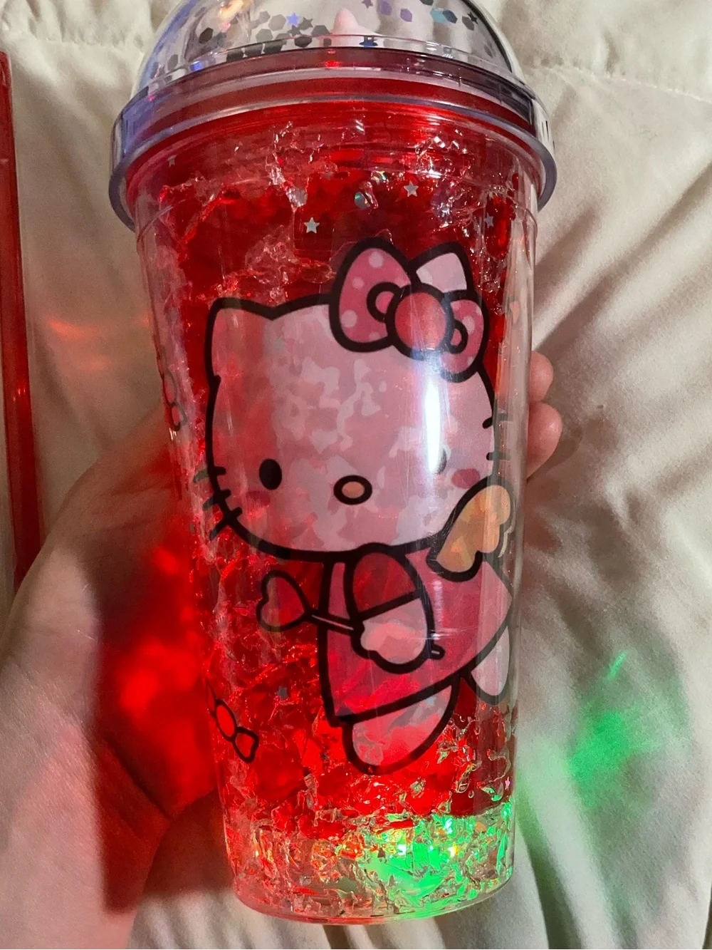 NWOT Hello Kitty Red Glitter Dome Tumbler with Straw that Lights Up
